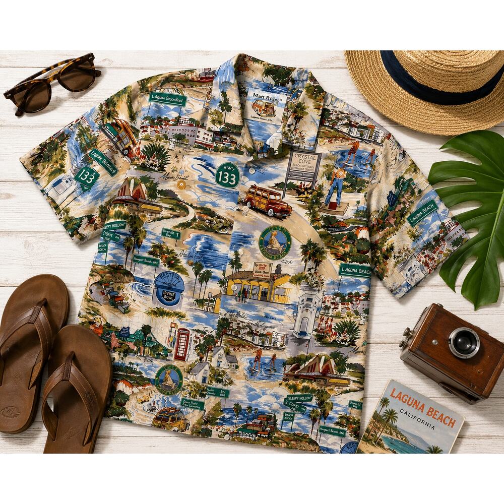 Matt Ryder Laguna Beach CA Scenic Shirt Surf Woody California Resort 52 Chest - Picture 2 of 8